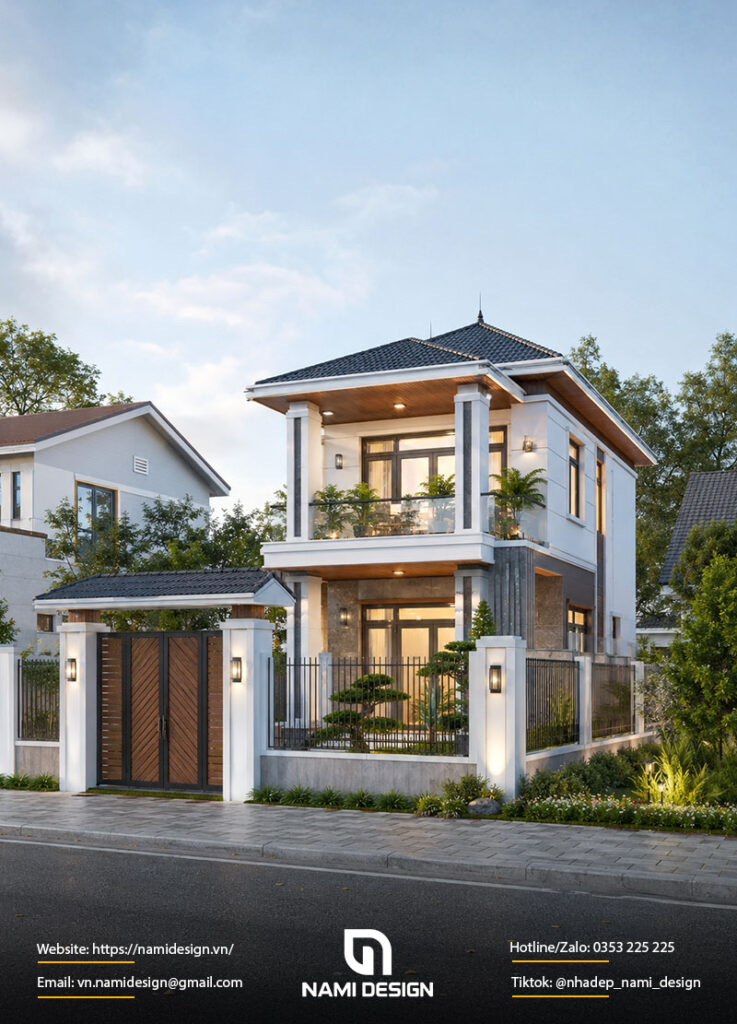 Mẫu nhà 2 tầng 8x10m có sân vườn