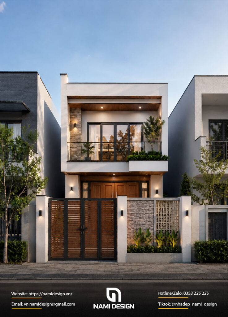Mẫu nhà 2 tầng 8x10m mái bằng