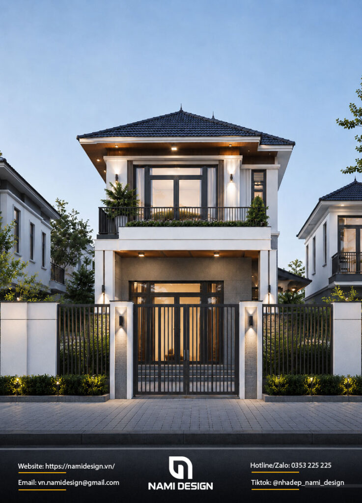 Mẫu nhà 2 tầng 8x10m mái Nhật