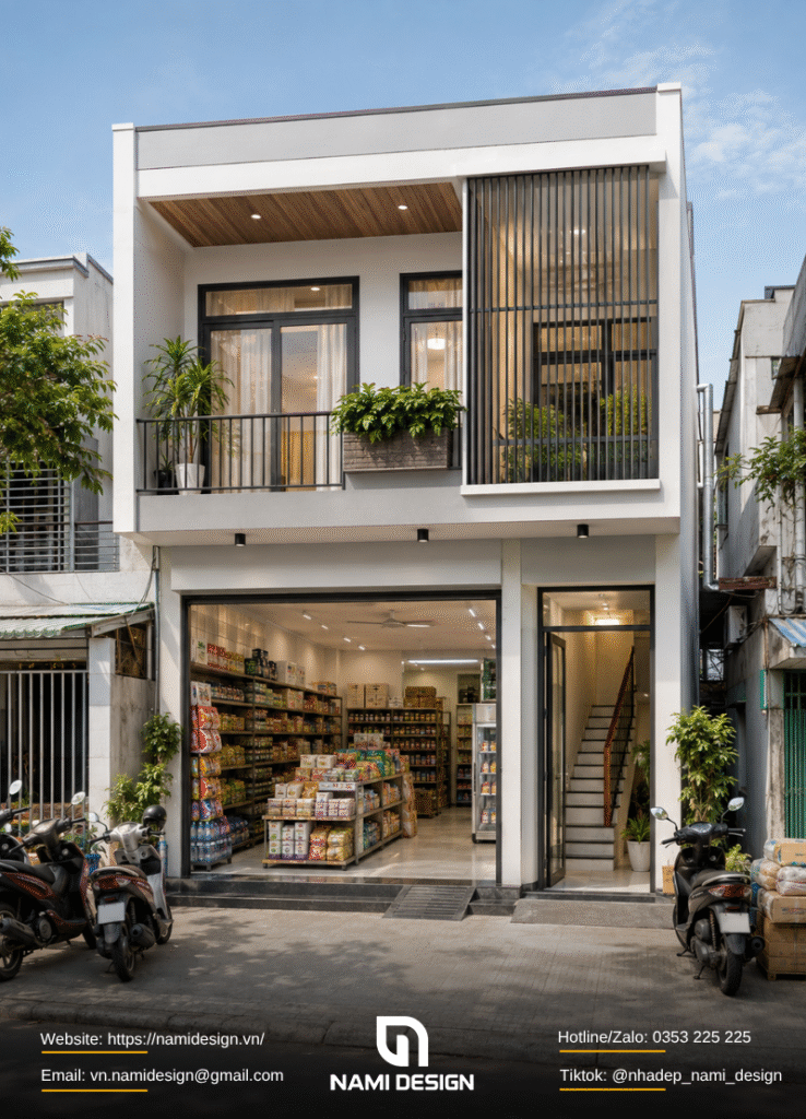 Mẫu nhà 2 tầng kết hợp cửa hàng tạp hóa