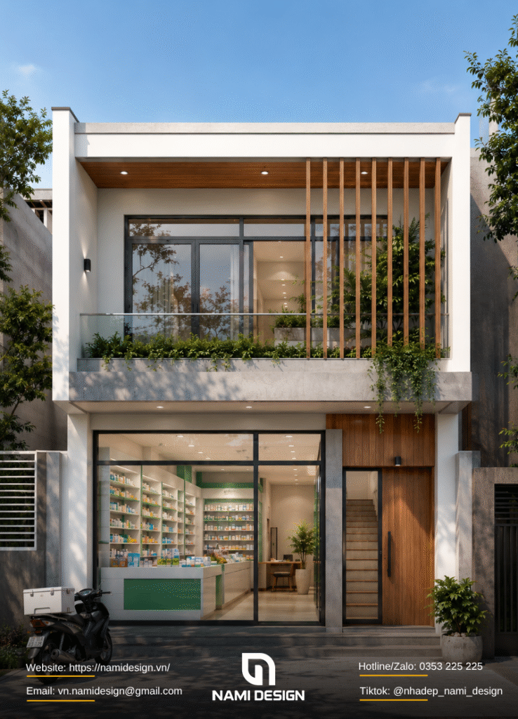 Mẫu nhà 2 tầng kết hợp hiệu thuốc