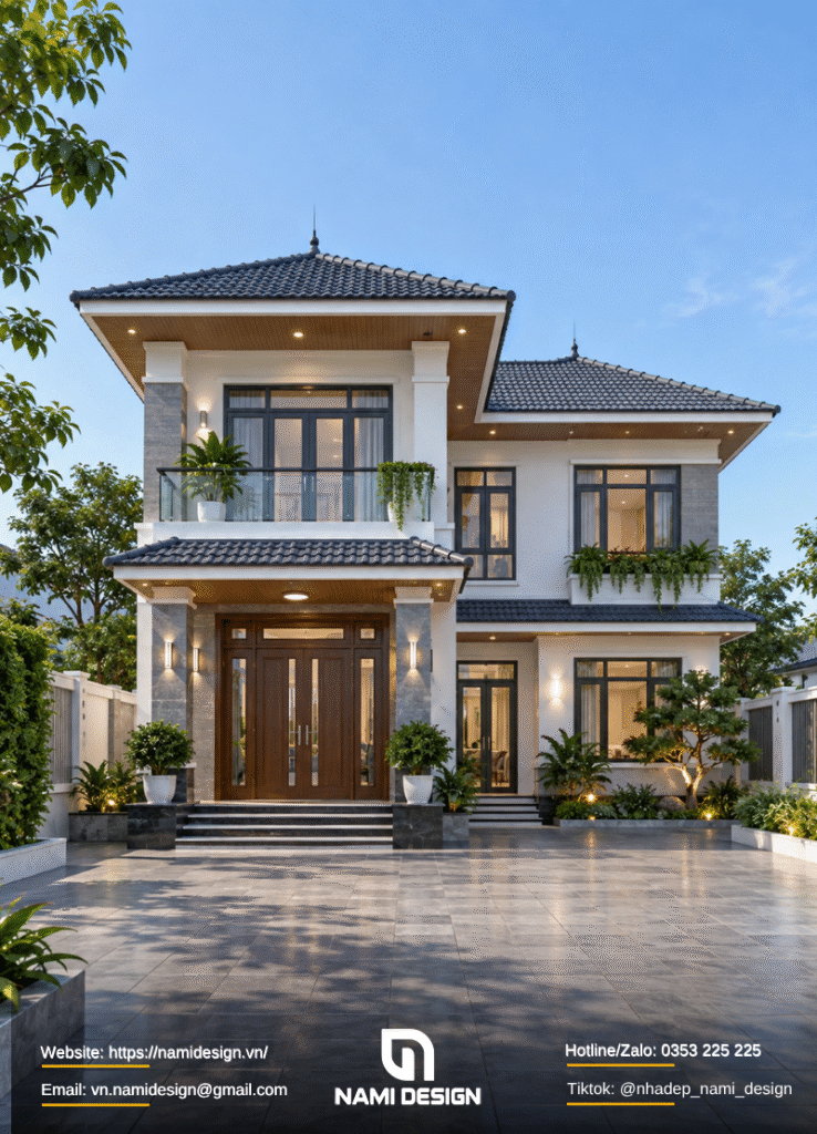 Mẫu nhà 2 tầng mái Nhật hình chữ L