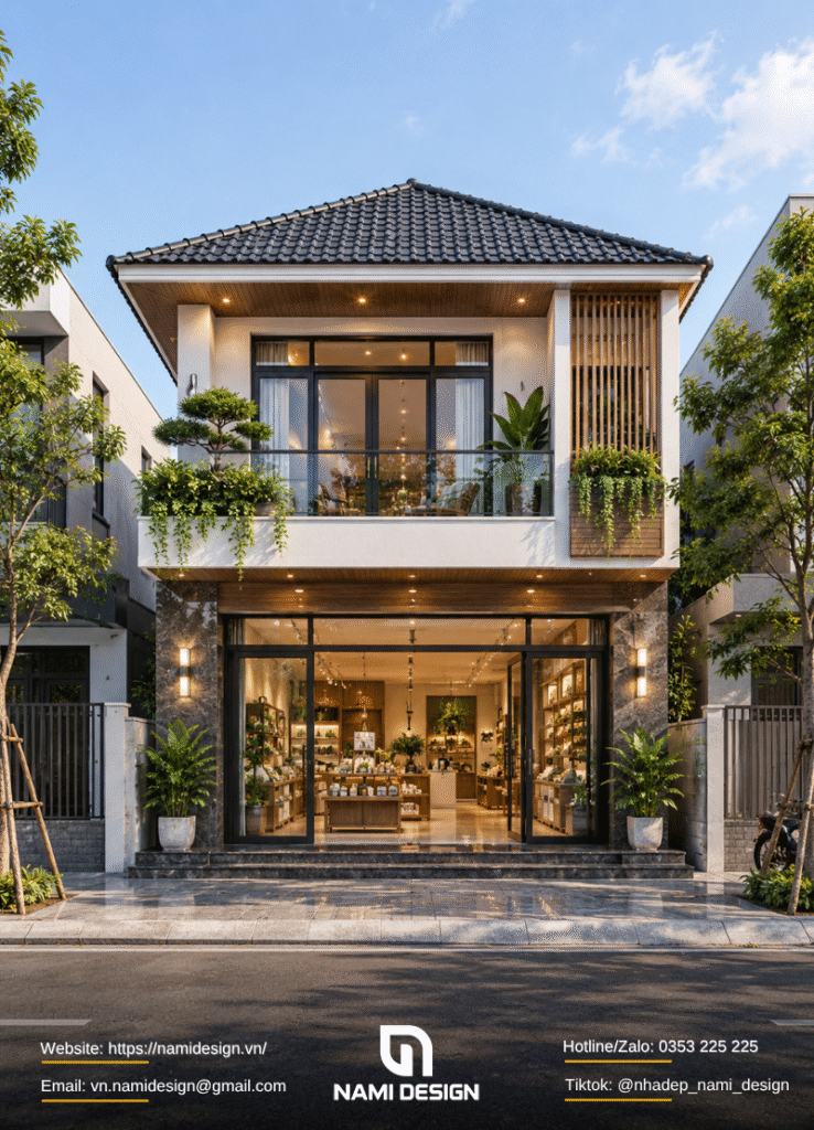 Mẫu nhà 2 tầng mái Nhật kết hợp kinh doanh