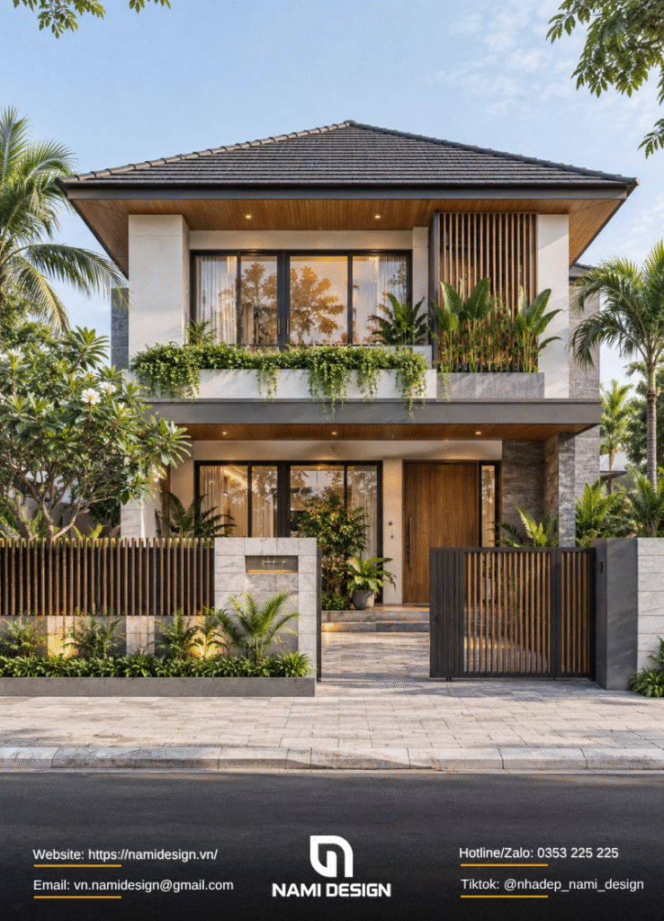 Mẫu nhà 2 tầng mái Nhật Modern Tropical