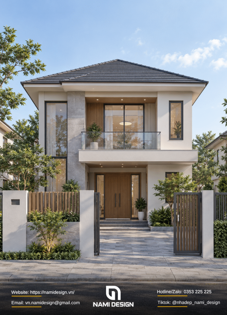 Mẫu nhà 2 tầng mái Nhật tối giản