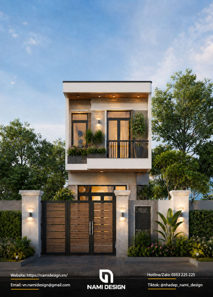Mẫu nhà 2 tầng mặt tiền 6m có sân vườn