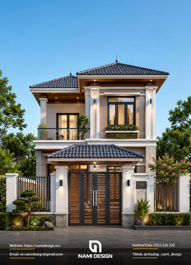 Mẫu nhà 2 tầng mặt tiền 6m mái Nhật