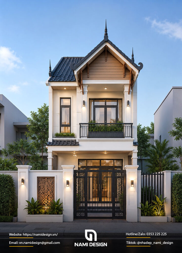 Mẫu nhà 2 tầng mặt tiền 6m mái Thái