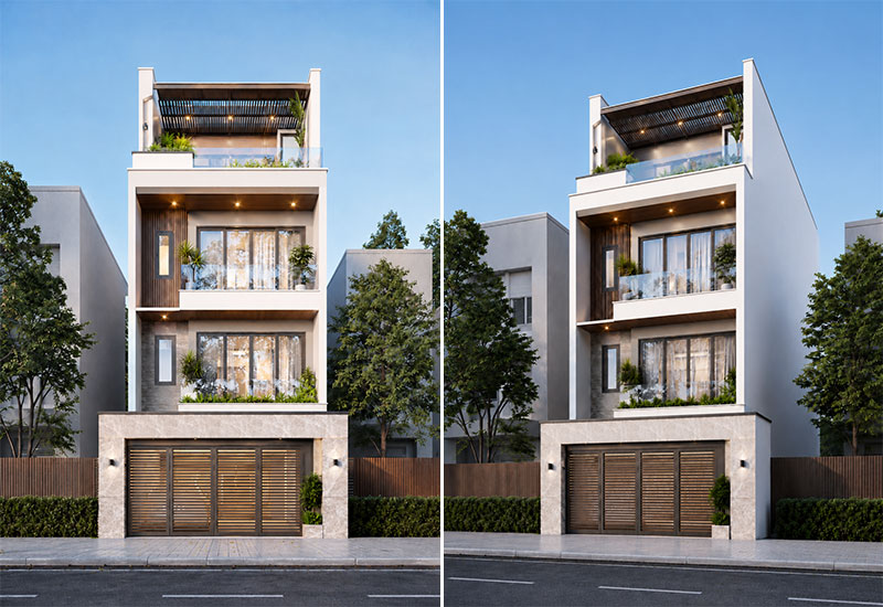 Mẫu nhà 3 tầng 1 tum 6x15m có gara