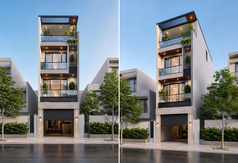 Mẫu nhà 4 tầng 6x15m có gara