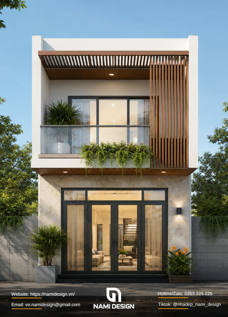 Mẫu nhà 4x6m có ban công và lam che nắng