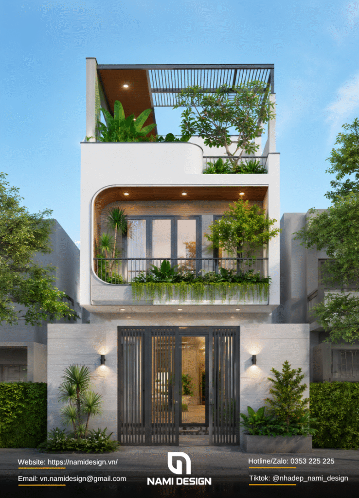 Mẫu nhà 4x6m có tầng tum, nhiều cây xanh