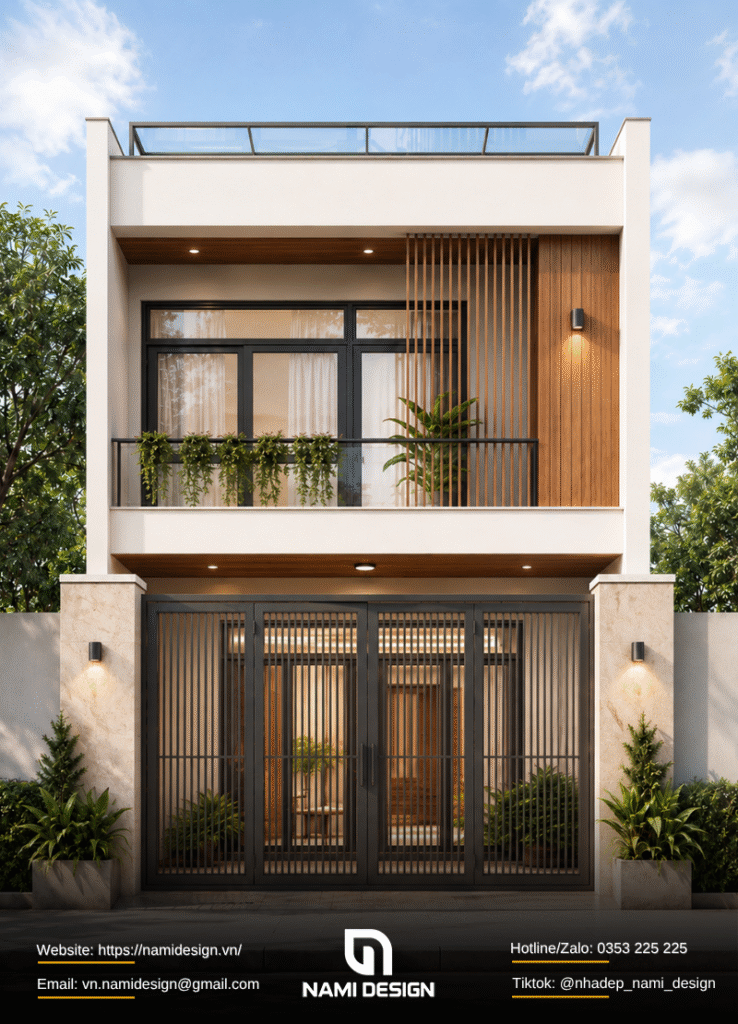 Mẫu nhà 5x15m có sân sau và khu giặt phơi - có mái lấy sáng