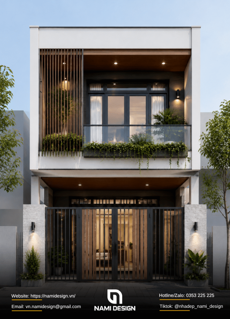 Mẫu nhà 5x15m có sân sau và khu giặt phơi - sân sau mở hoàn toàn
