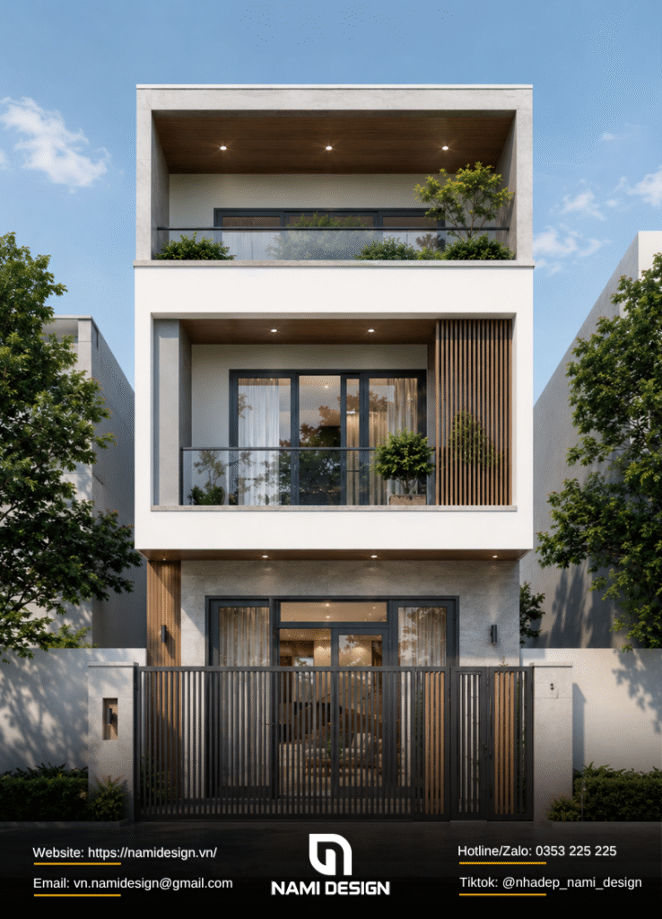 Mẫu nhà 5x15m mái bằng hiện đại - có hiên âm