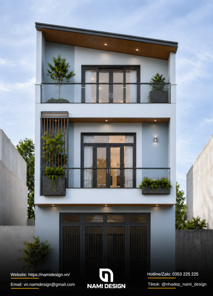 Mẫu nhà 5x15m mái lệch - mái dốc một phía