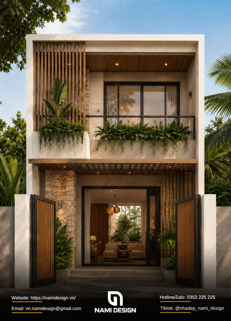 Mẫu nhà 5x15m phong cách Modern Tropical - mặt tiền hai lớp
