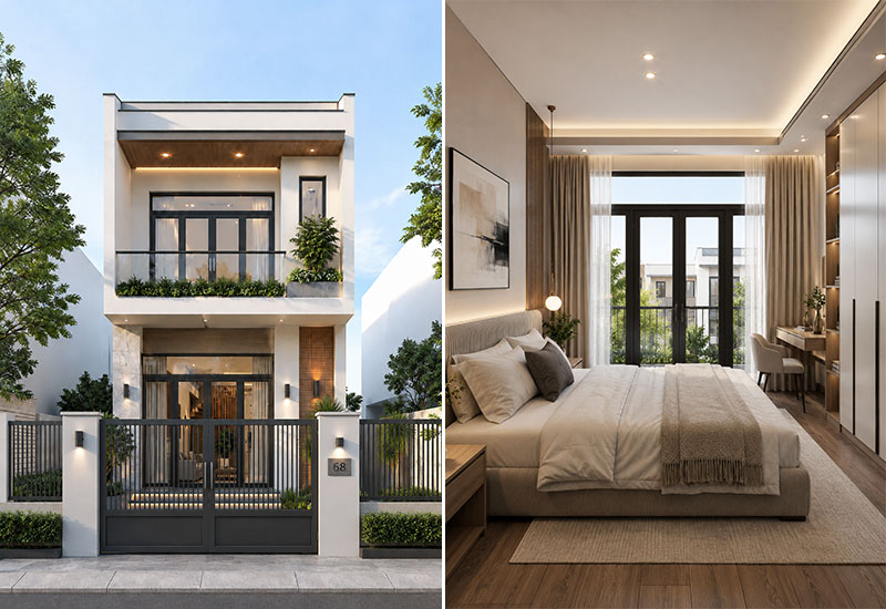 Mẫu nhà 6x10 2 tầng 2 phòng ngủ