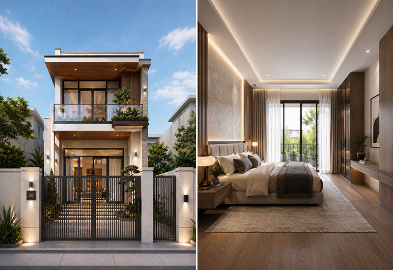 Mẫu nhà 6x10 2 tầng 3 phòng ngủ