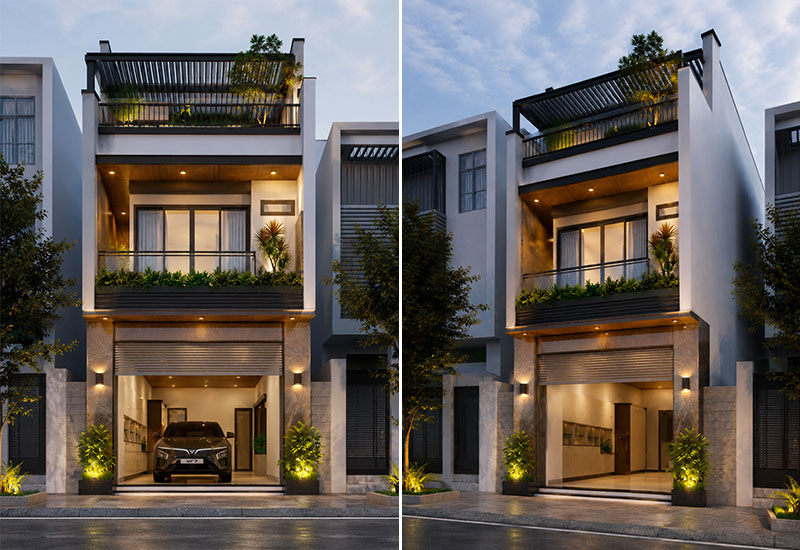 Mẫu nhà 6x10 2 tầng có gara
