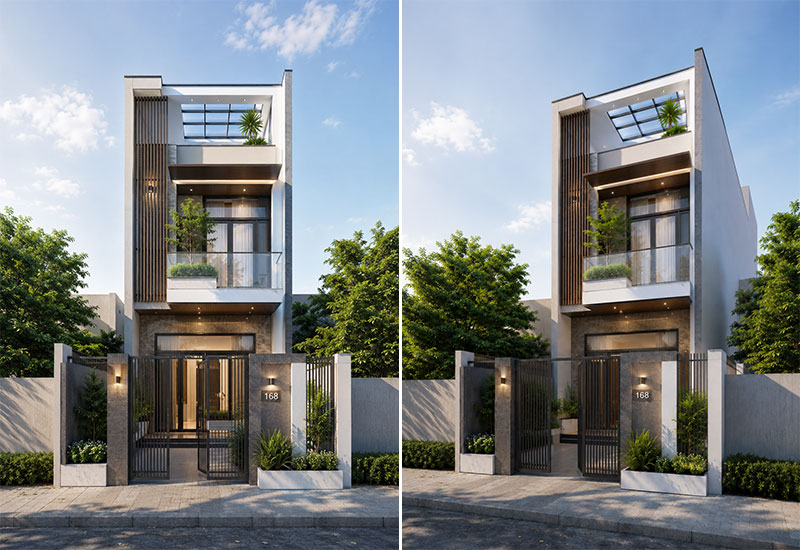 Mẫu nhà 6x10 2 tầng có giếng trời