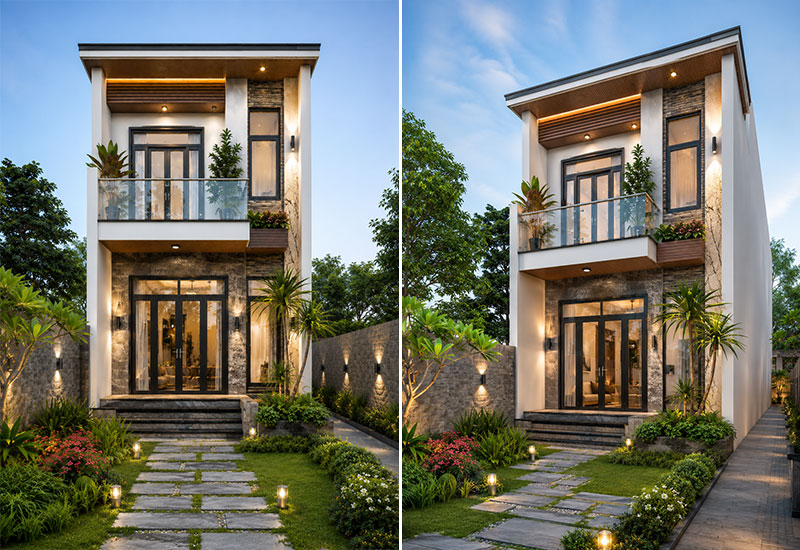 Mẫu nhà 6x10 2 tầng có sân vườn
