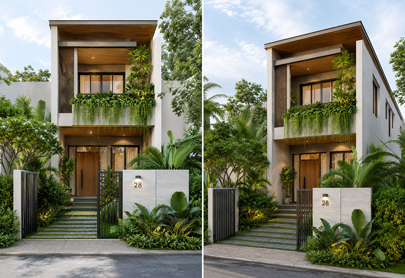 Mẫu nhà 6x10 2 tầng xanh mát