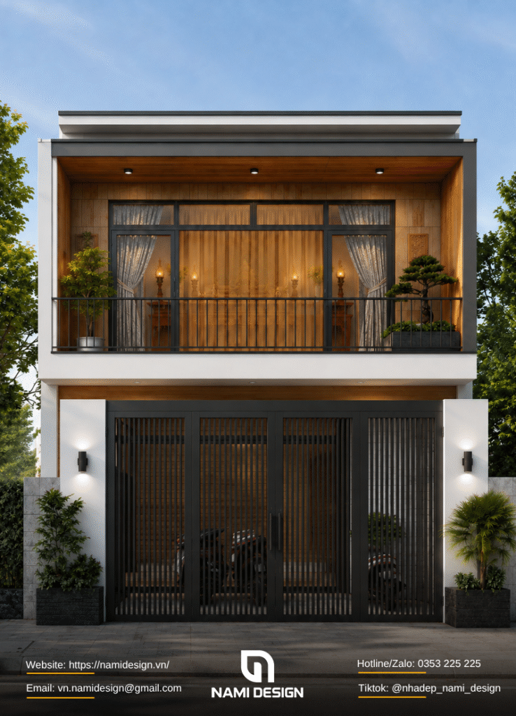 Mẫu nhà 6x20m 1 trệt 1 lầu có phòng thờ riêng