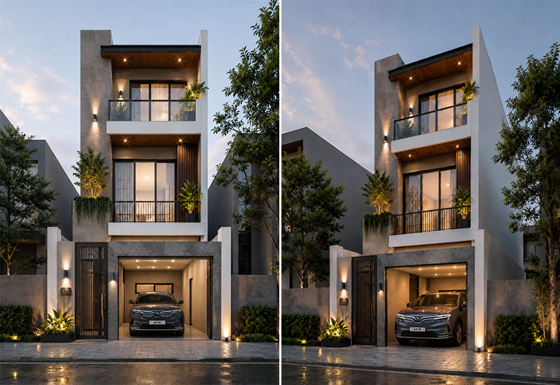 Mẫu nhà 6x20m có gara ô tô