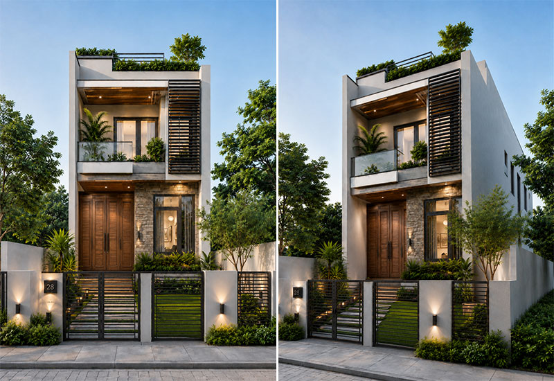 Mẫu nhà 6x20m có sân vườn