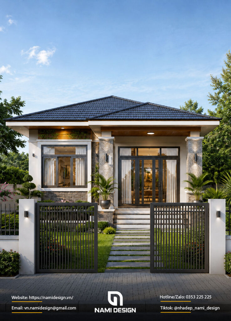 Mẫu nhà cấp 4 7x8m có sân vườn