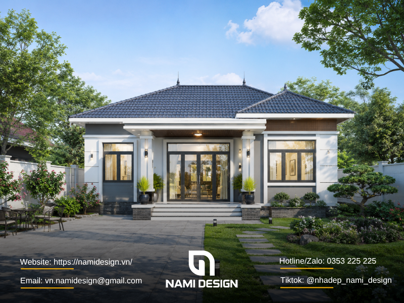 Mẫu nhà cấp 4 ngang 8m có sân vườn