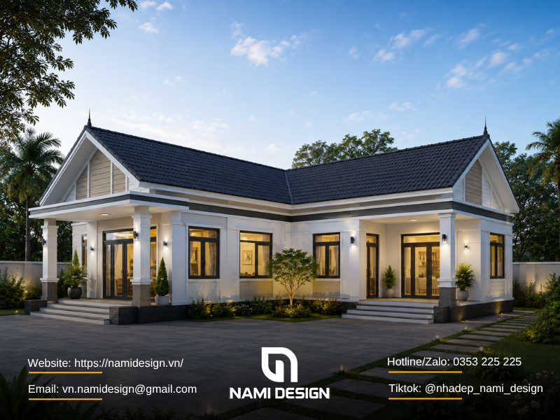 Mẫu nhà cấp 4 ngang 8m hình chữ L