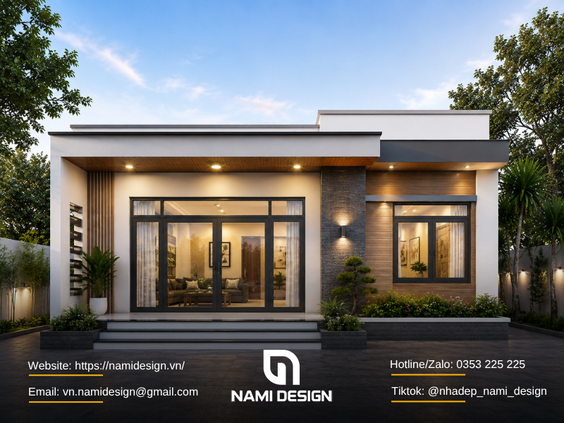 Mẫu nhà cấp 4 ngang 8m mái bằng