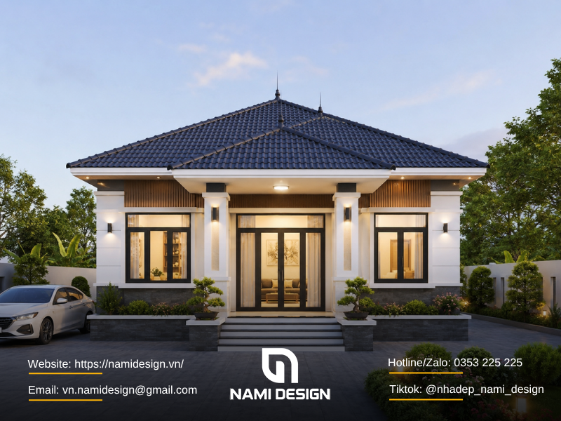 Mẫu nhà cấp 4 ngang 8m mái Nhật
