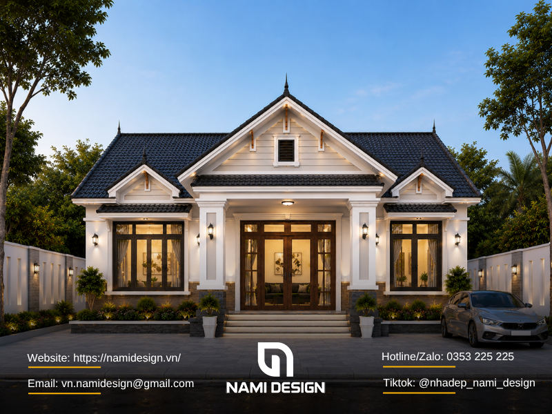 Mẫu nhà cấp 4 ngang 8m mái Thái