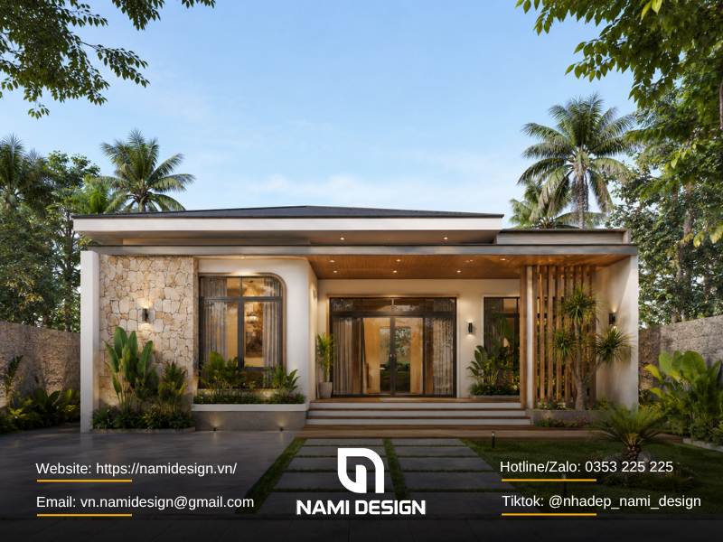 Mẫu nhà cấp 4 ngang 8m Modern Tropical
