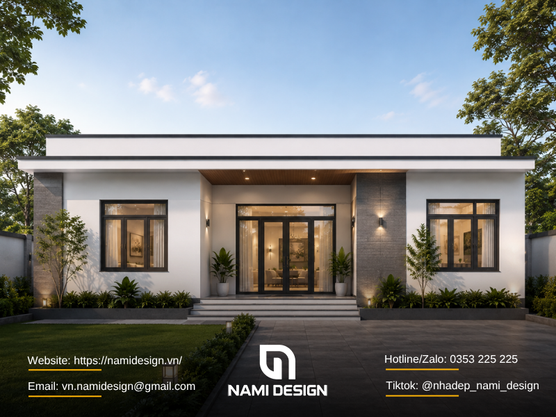 Mẫu nhà cấp 4 ngang 8m tối giản
