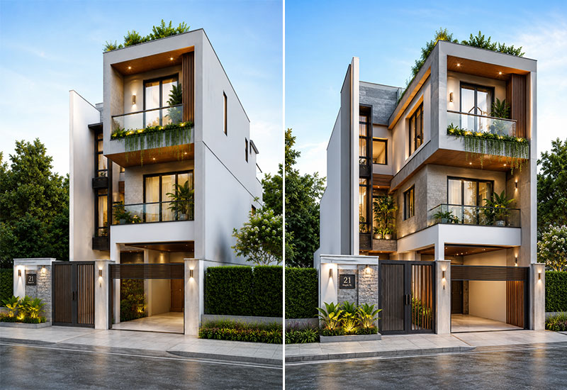 Mẫu nhà chữ L 6x15m có gara