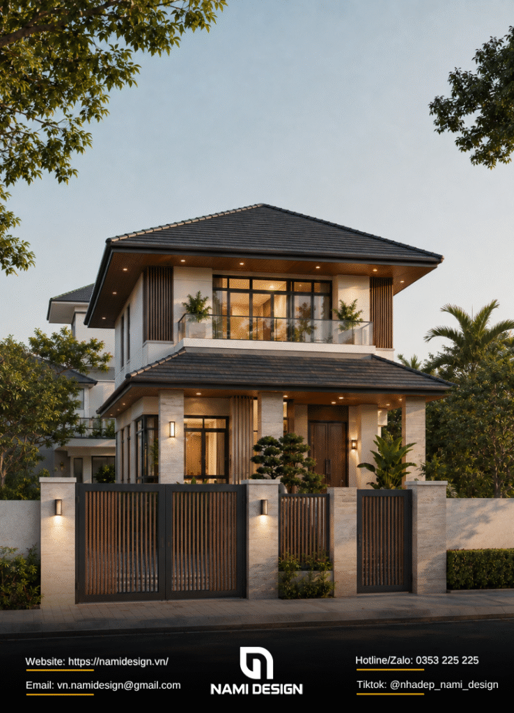 Mẫu nhà gác lửng 3 phòng ngủ mái Nhật