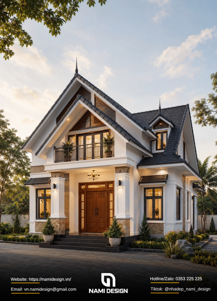 Mẫu nhà gác lửng 3 phòng ngủ mái Thái