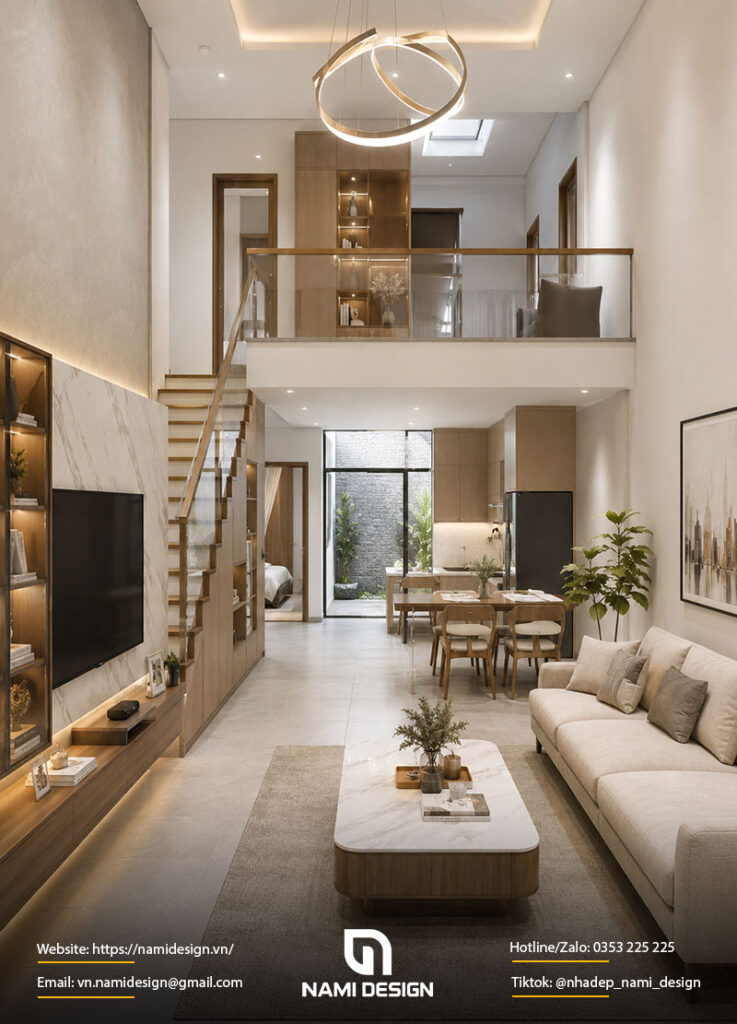 Mẫu nhà gác lửng 5x15m 3 phòng ngủ
