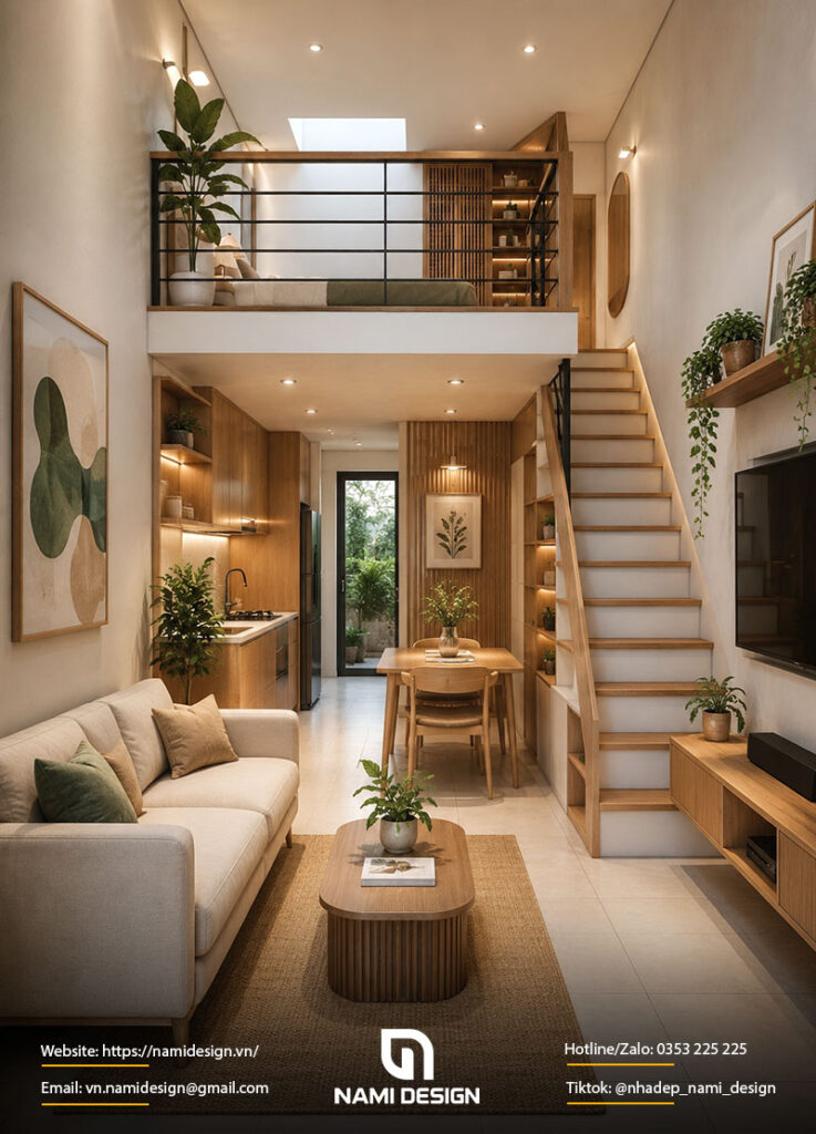 Mẫu nhà gác lửng 5x15m cho vợ chồng trẻ
