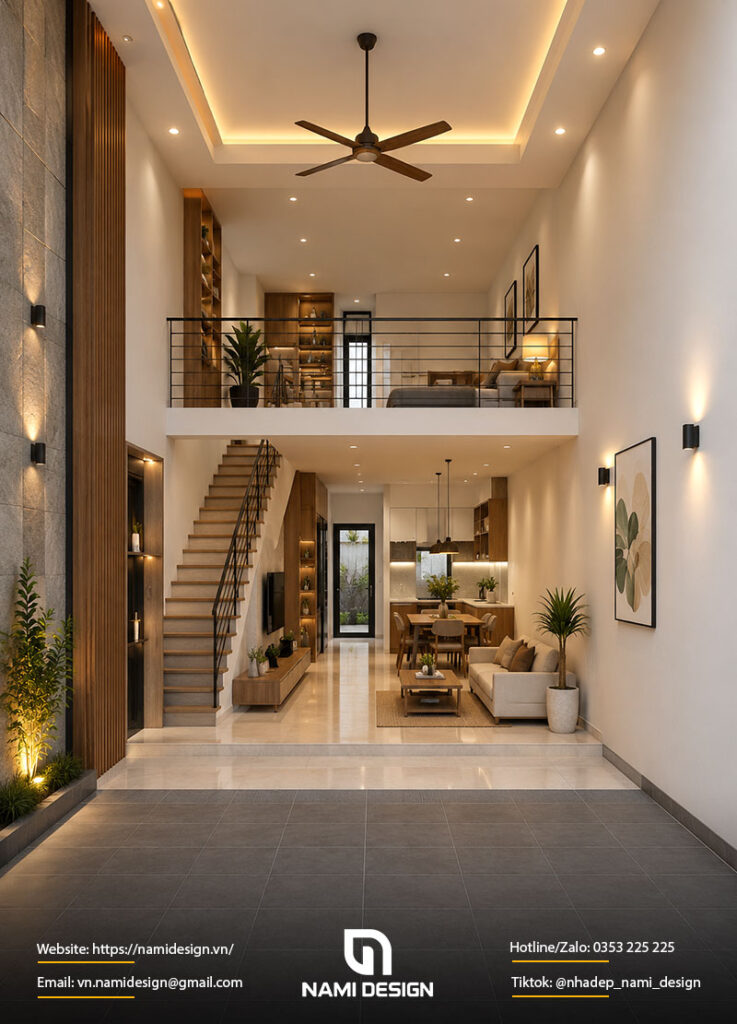 Mẫu nhà gác lửng 5x15m có gara ô tô
