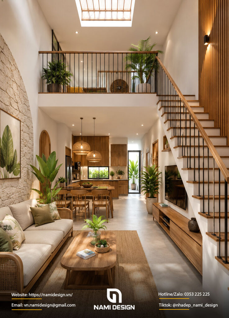 Mẫu nhà gác lửng 5x15m Modern Tropical
