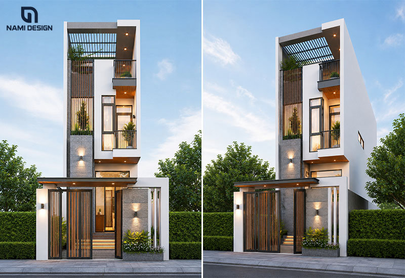 Mẫu nhà lệch tầng 3x10m có giếng trời