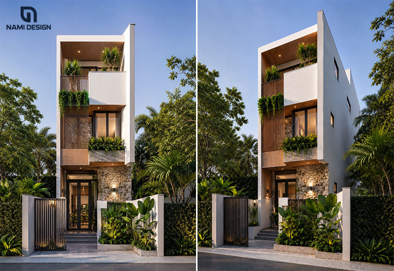 Mẫu nhà lệch tầng 3x10m phong cách Modern Tropical