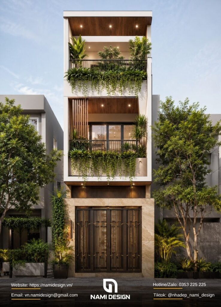 Mẫu nhà mặt tiền xanh