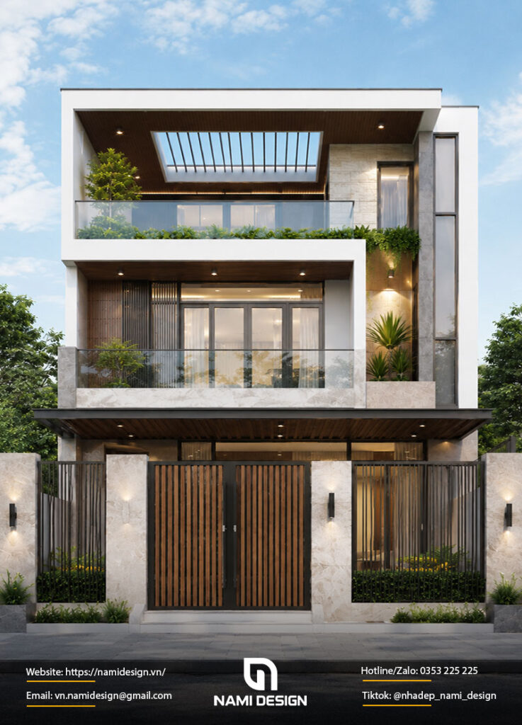 Mẫu nhà ngang 7m có giếng trời
