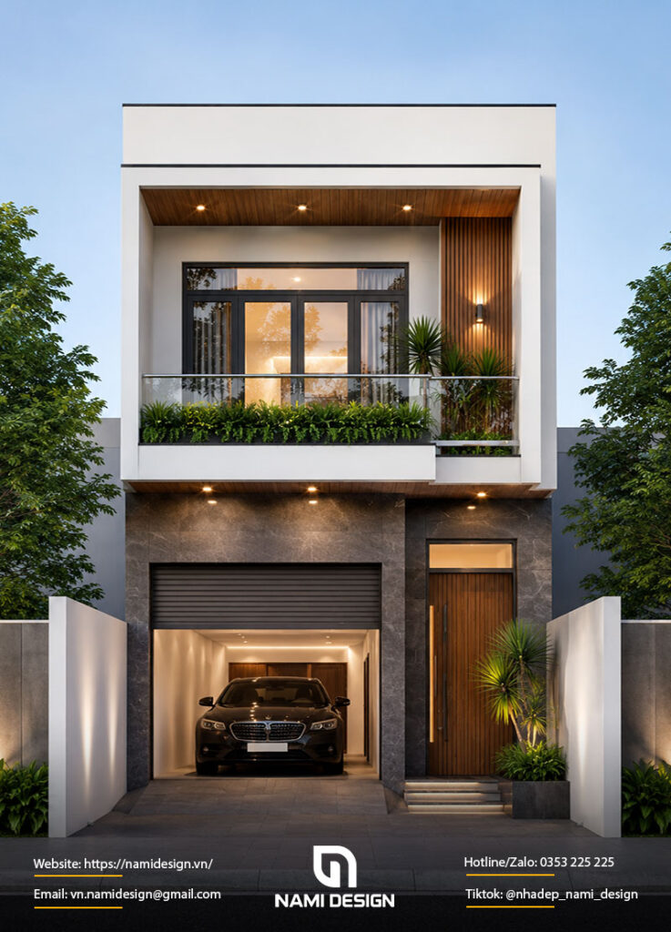 Mẫu nhà ống 2 tầng 5x18m có gara ô tô
